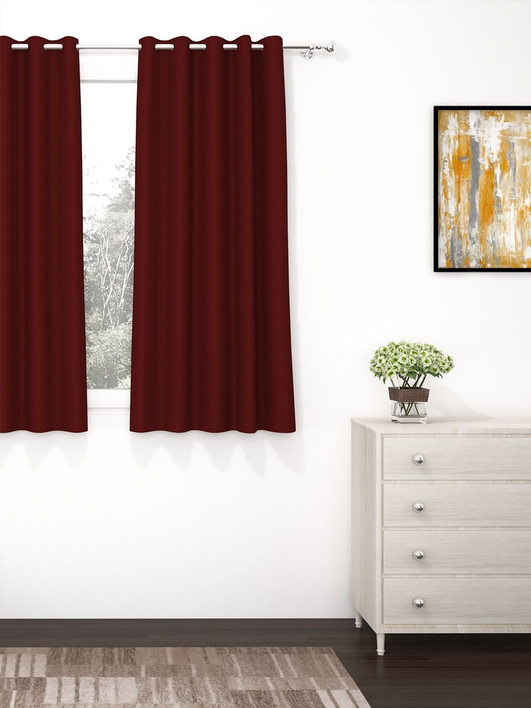 Story@home Maroon Faux Silk Black Out Window Curtain- 5 feet Price in India