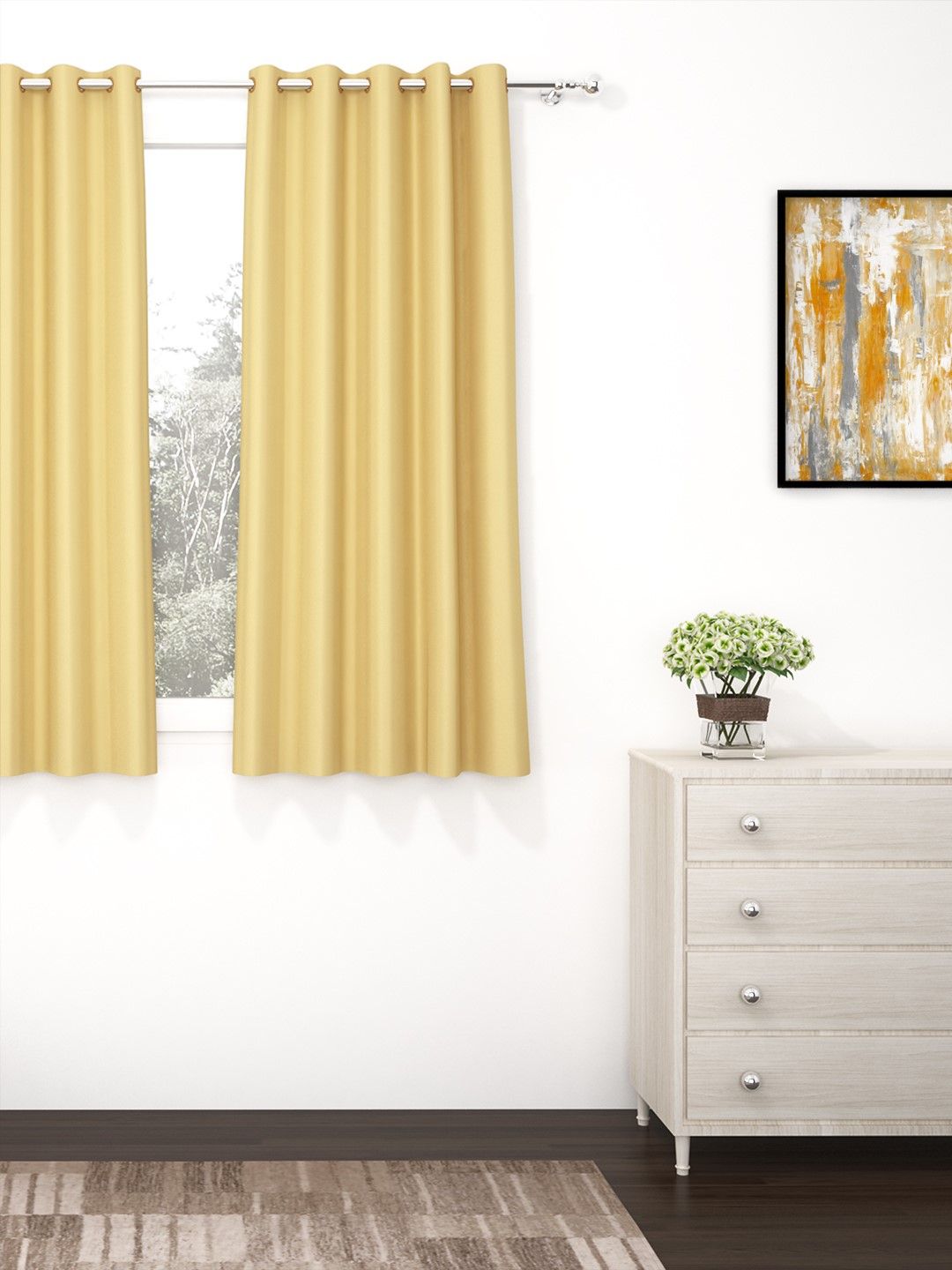 Story@home Cream-Coloured Faux Silk Black Out Window Curtain- 5 feet Price in India