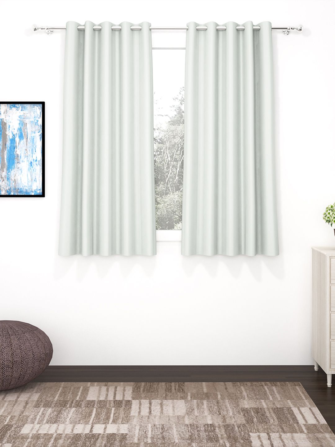 Story@home Grey Set of 2 Faux Silk Black Out Window Curtain- 5 feet Price in India