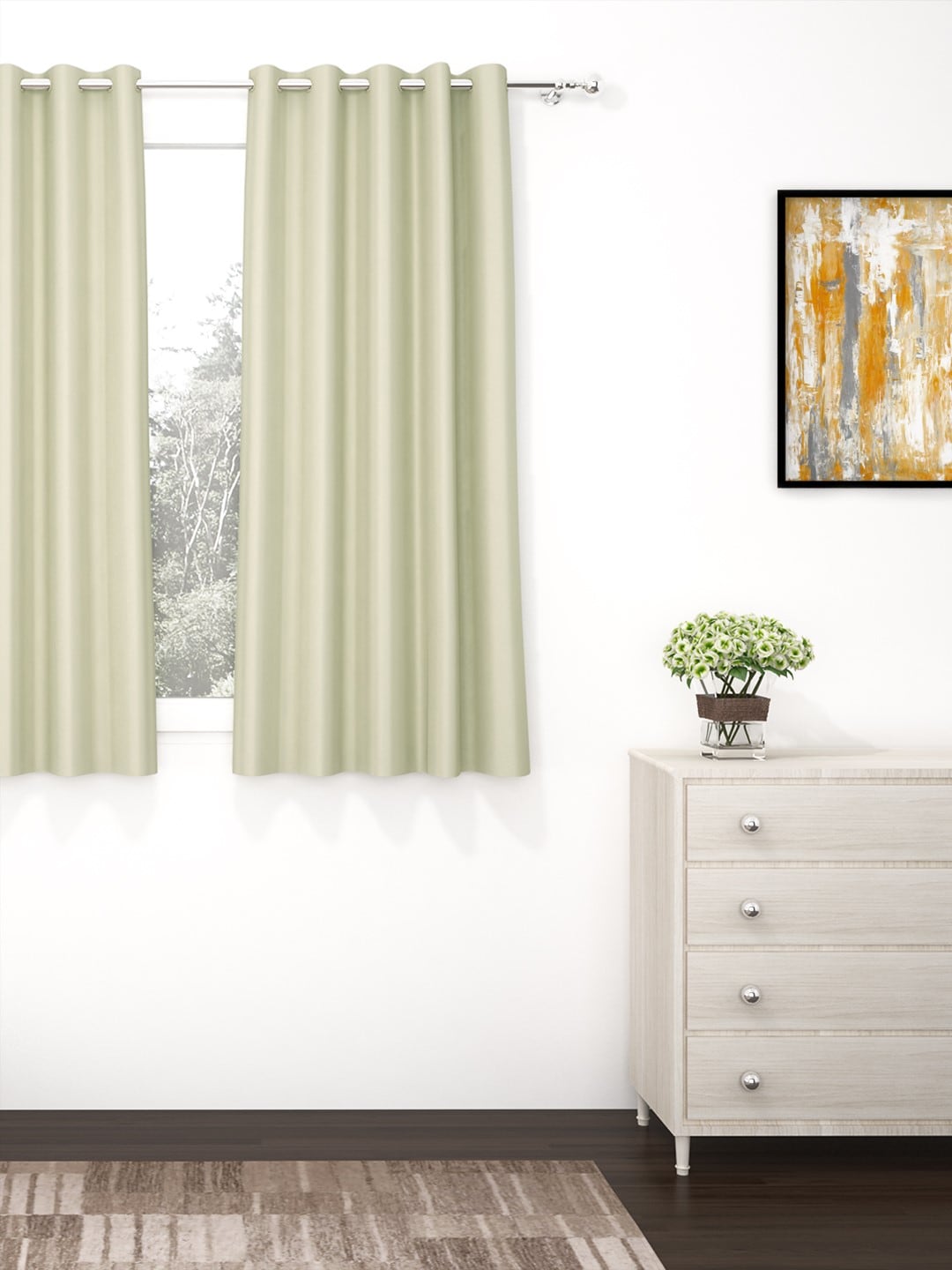 Story@home Beige Faux Silk Black Out Window Curtain- 5 feet Price in India