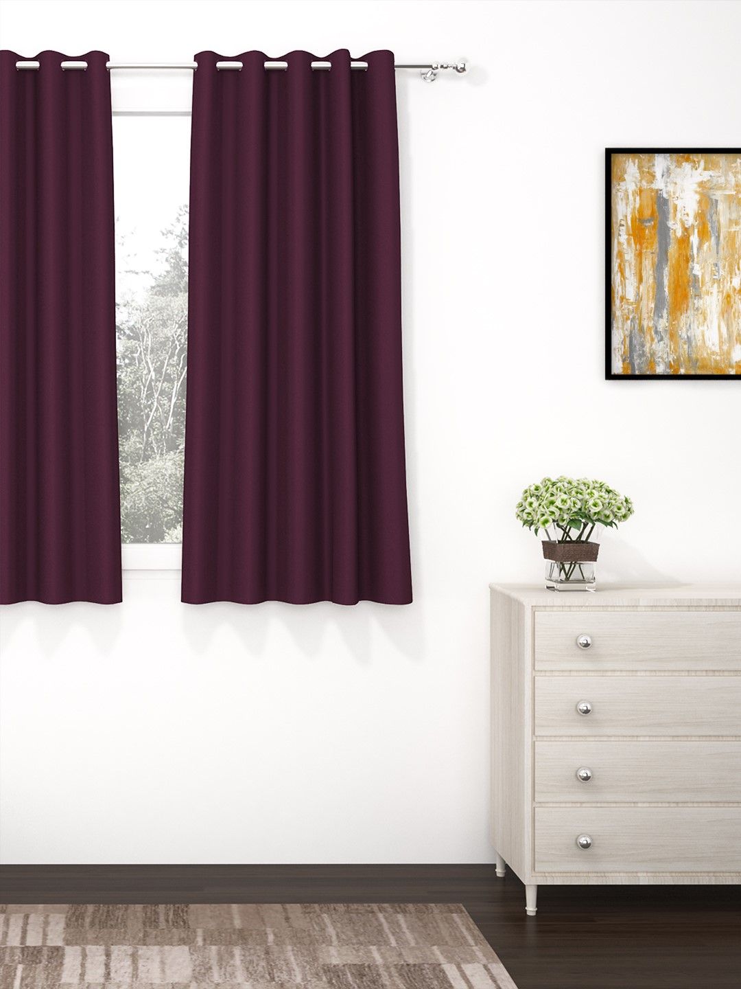Story@home Purple Faux Silk Black Out Window Curtain- 5 feet Price in India
