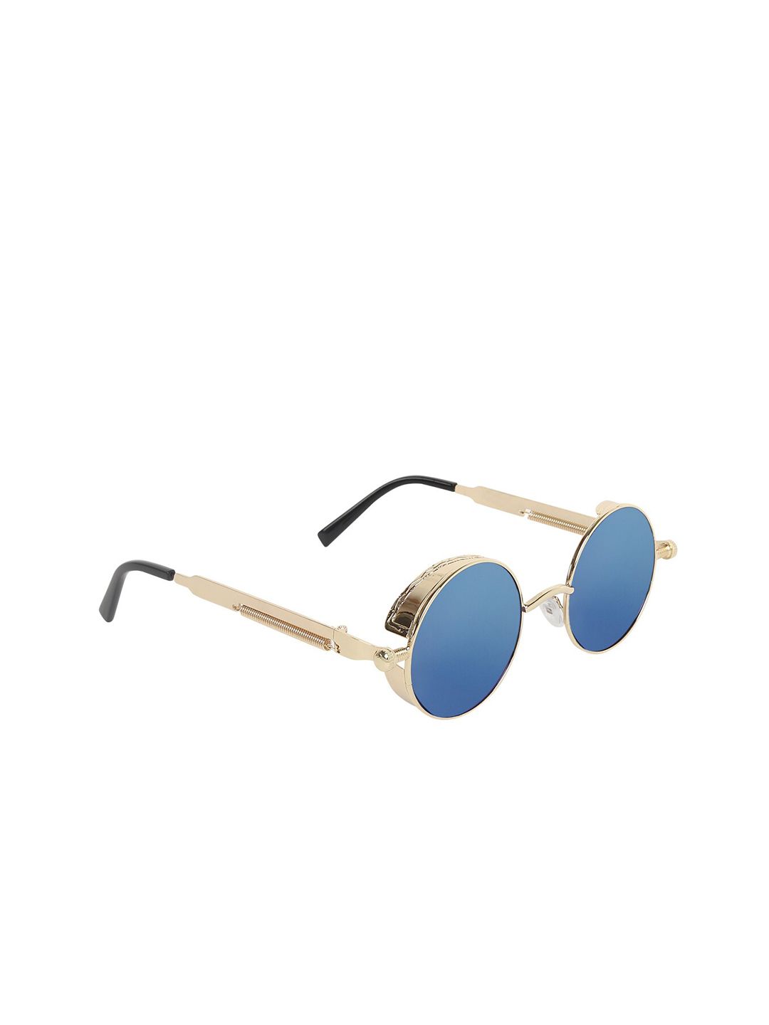 SCAGLIA Unisex Blue Lens & Gold-Toned Round Sunglasses - STEAMPUNK_GOLD_BLU_SCG