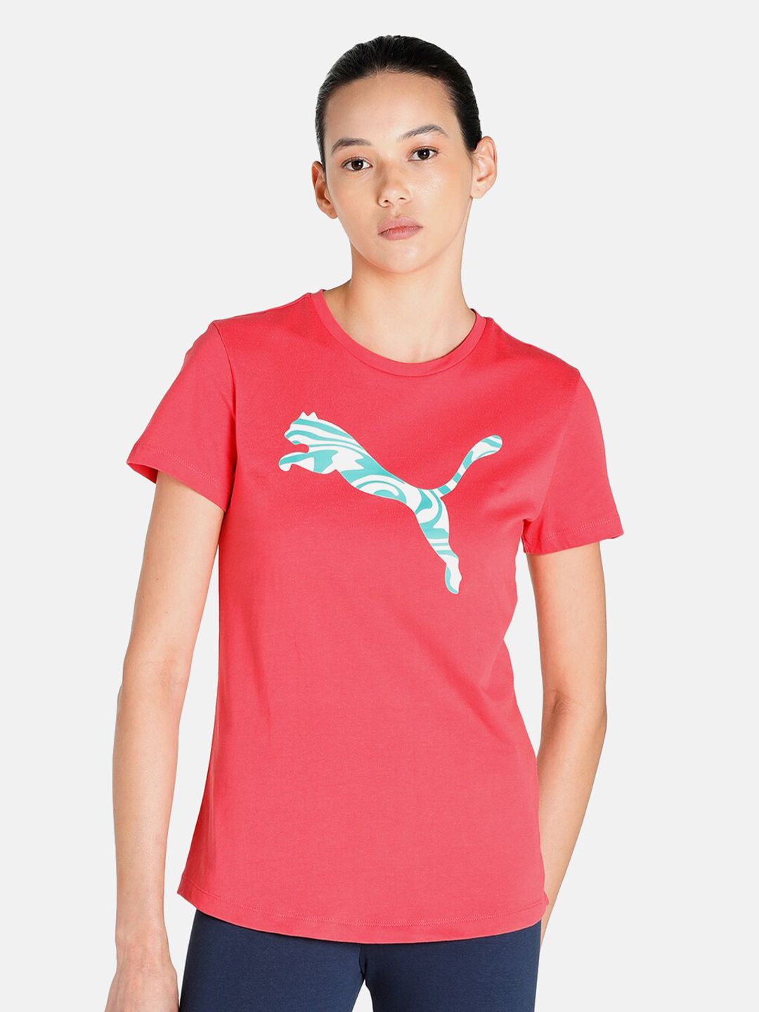 Puma Women Pink Brand Logo Printed T-shirt Price in India