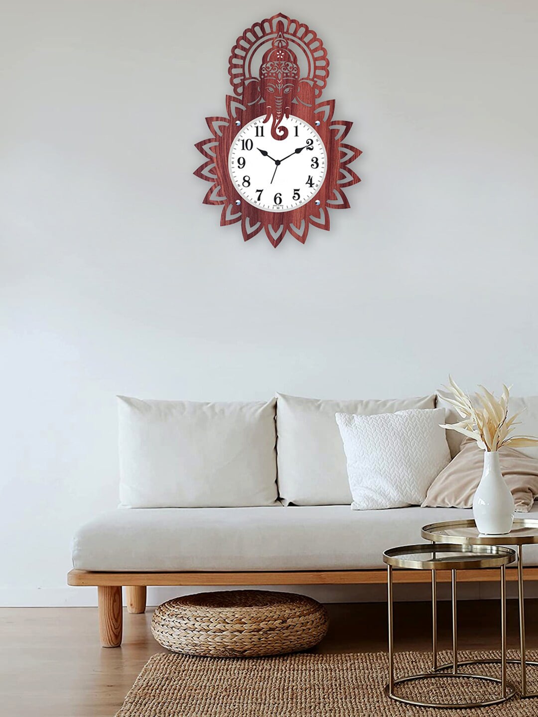 Kuber Industries Brown & White Textured Ganesh G Shaped Vintage Wall Clock Price in India