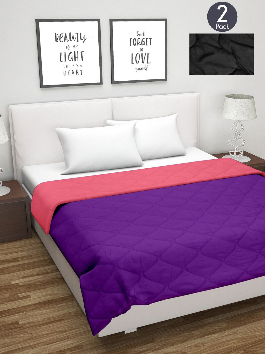 Divine Casa Set of 2 Purple & Pink Mild Winter 150 GSM Double Bed Comforter Price in India