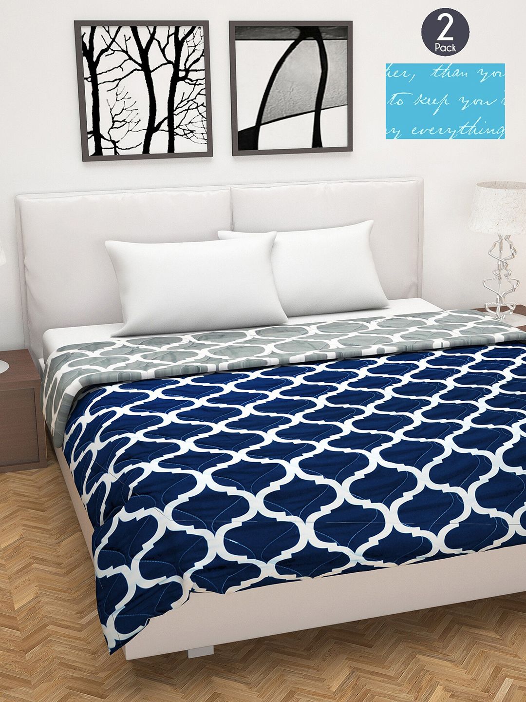 Divine Casa Set of 2 Navy Blue & White Mild Winter 150 GSM Double Bed Comforter Price in India