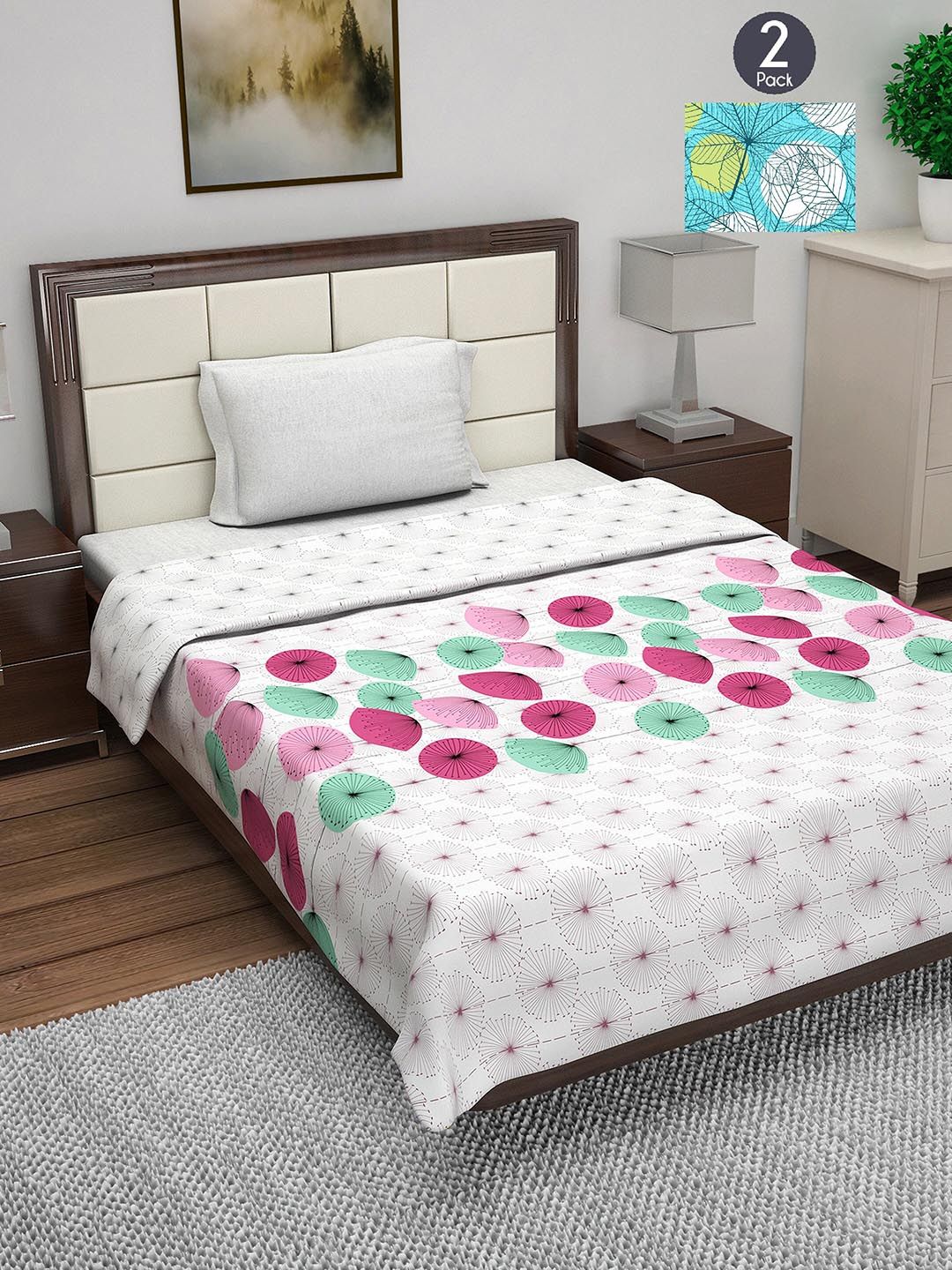 Divine Casa Set of 2 Pink & White Floral Mild Winter 120 GSM Single Bed Dohar Price in India