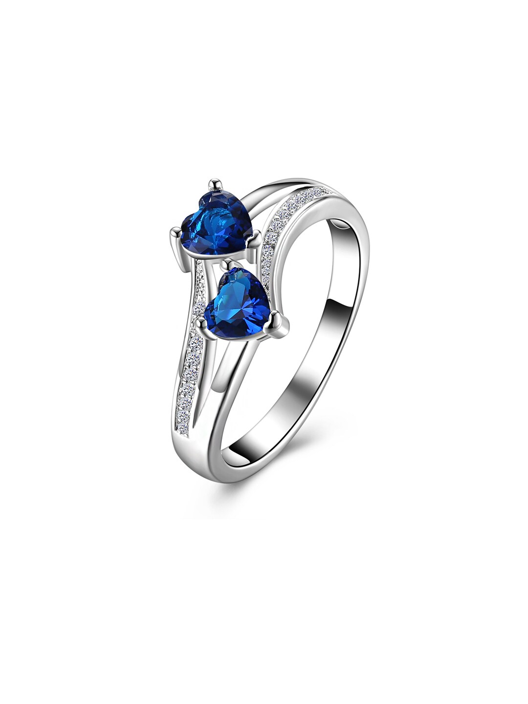 Yellow Chimes Rhodium-Plated Silver-Toned & Blue Austrian Crystals Studded Finger Ring Price in India
