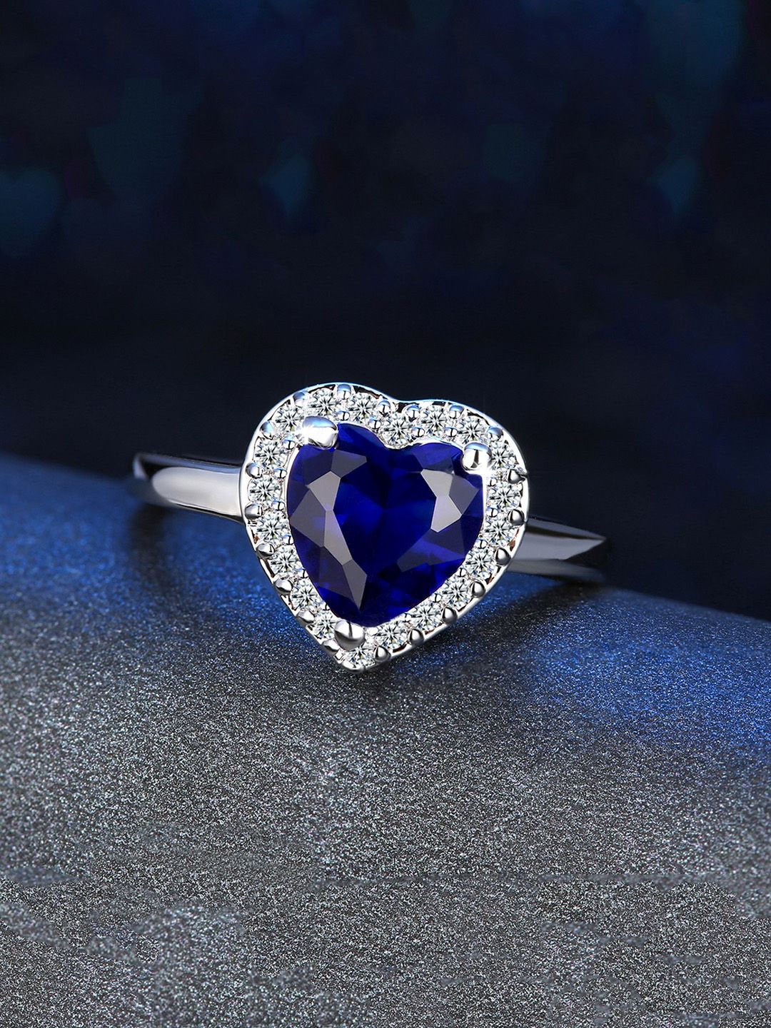 Yellow Chimes Rhodium-Plated & Blue Crystal-Studded Adjustable Finger Ring Price in India