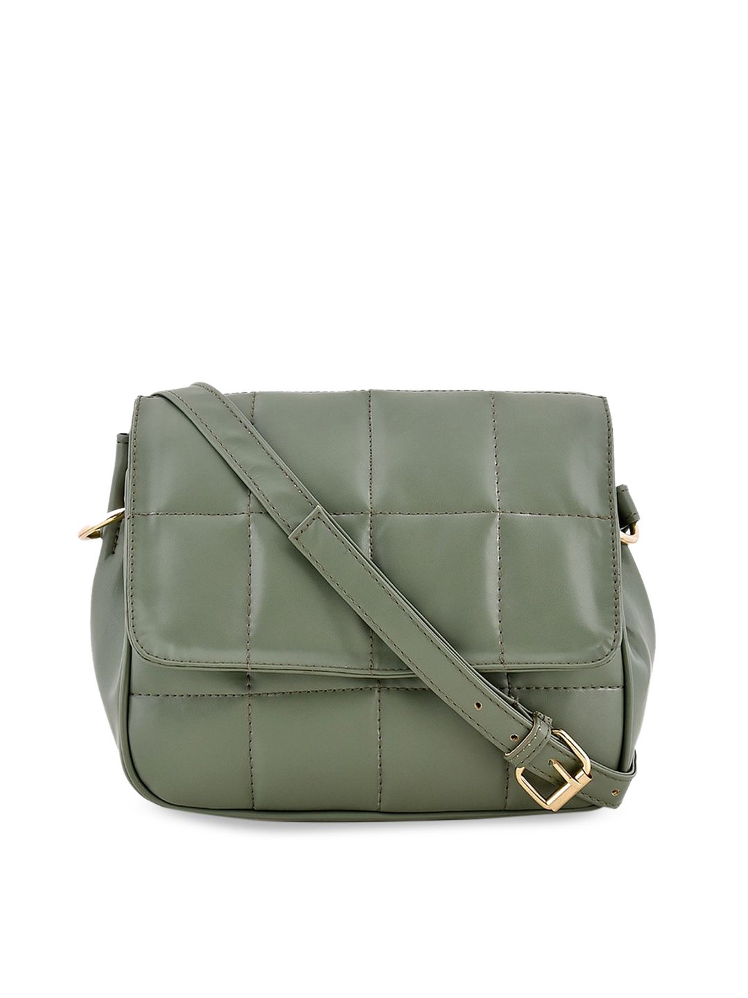 Lychee bags Olive Green Textured PU Structured Sling Bag with Quilted Price in India