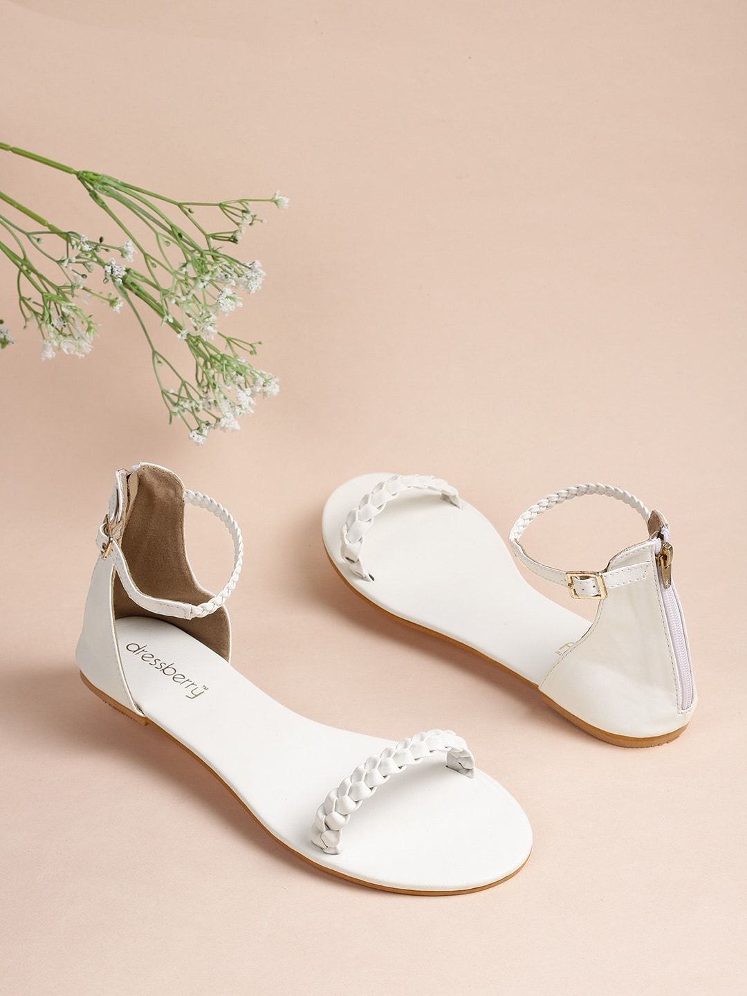 DressBerry Women White Solid Flats Price in India