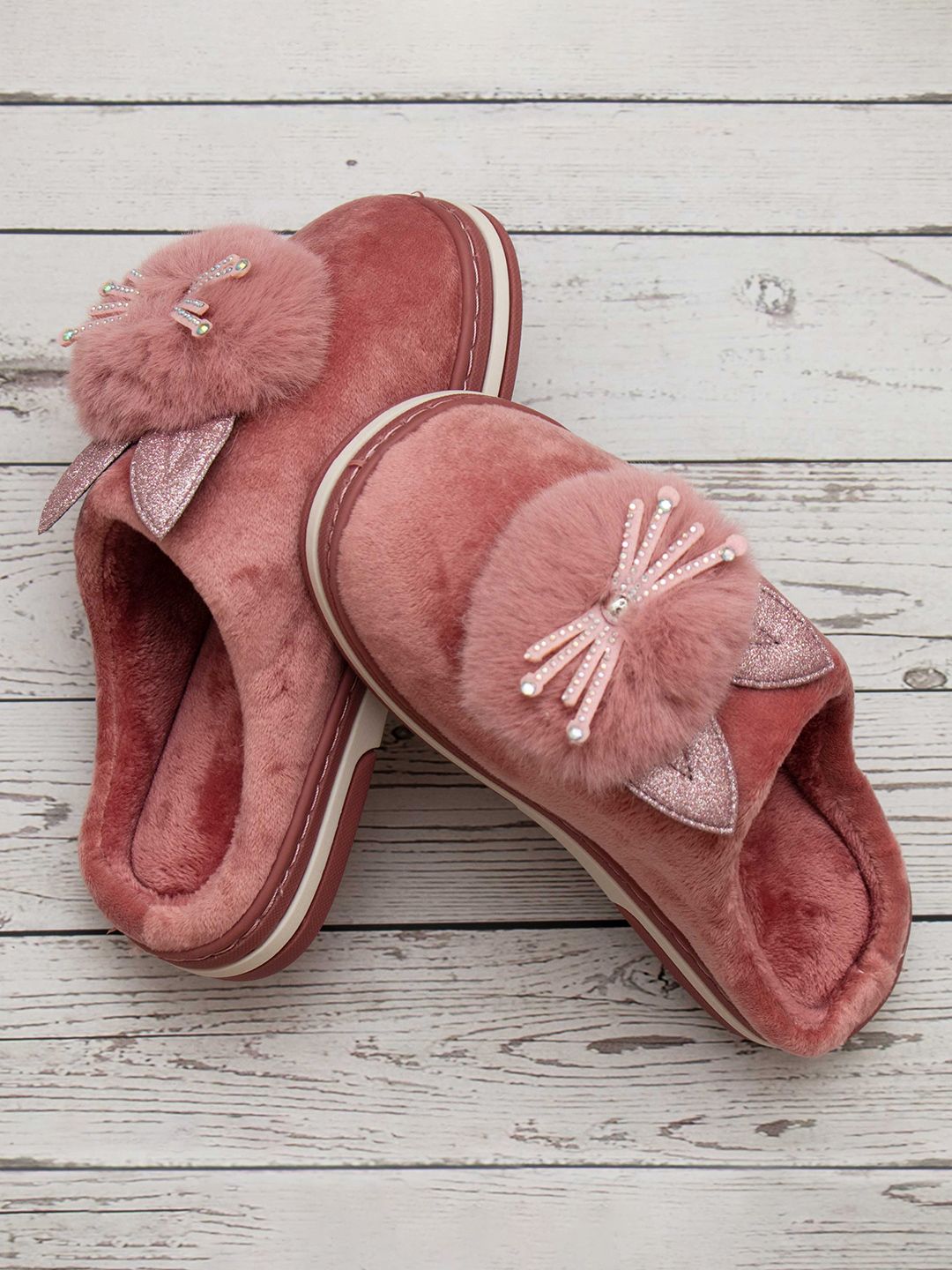 Brauch Women Pink & White Room Slippers Price in India
