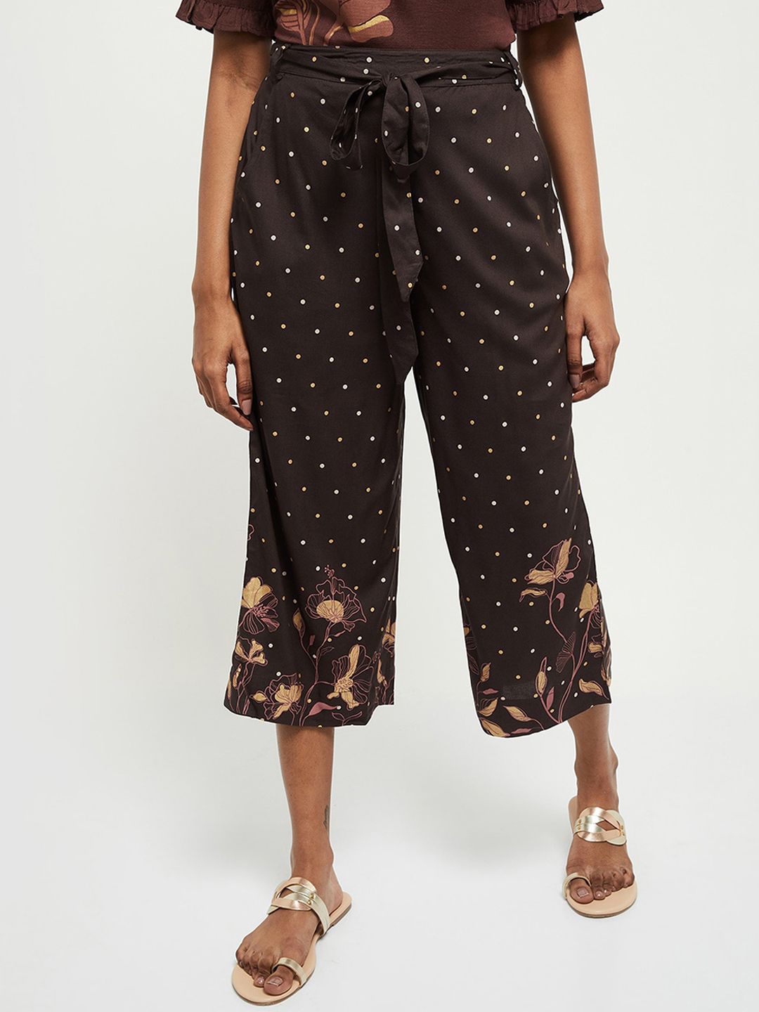 max Women Charcoal Grey Printed Loose Fit Culottes Trousers Price in India