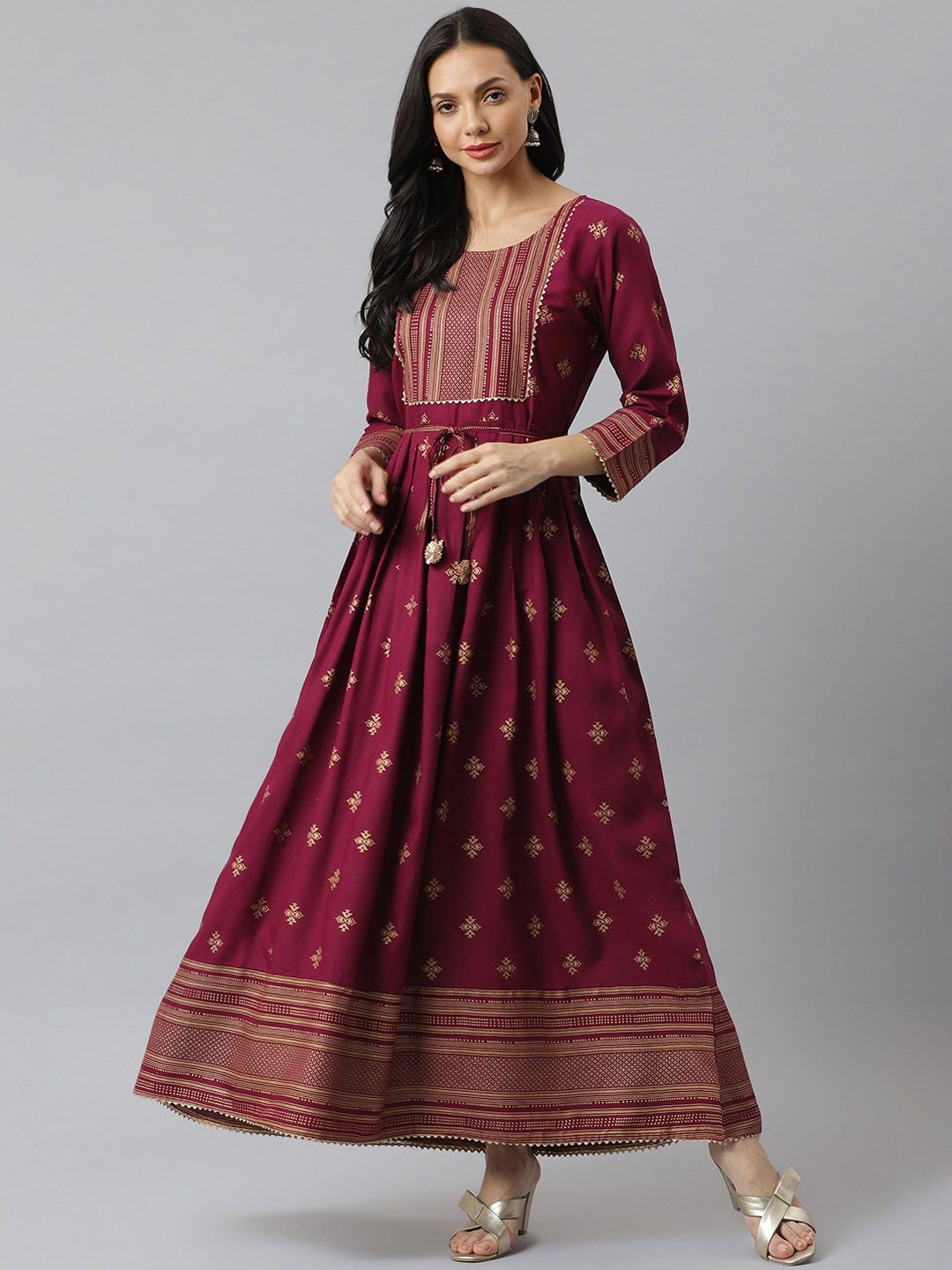 Stylum Women Burgundy Ethnic Motifs Printed Anarkali Kurta Price in India