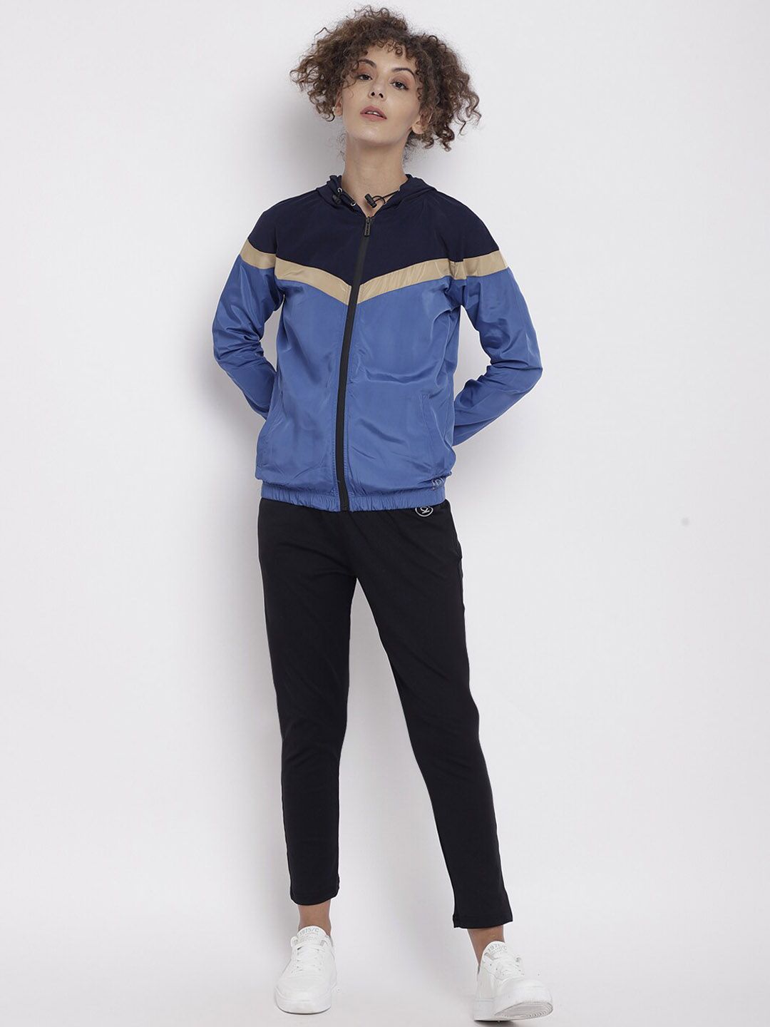 Chkokko Women Navy Blue & Black Sports Tracksuit Price in India