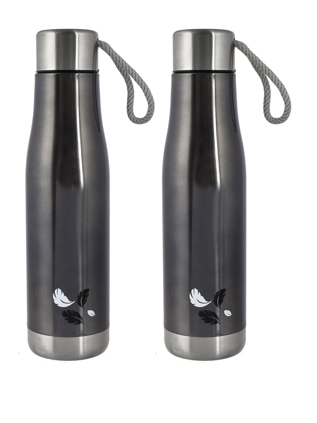 Kuber Industries Set Of 2 Charcoal Grey & Silver-Toned Solid Stainless Steel Flasks Price in India
