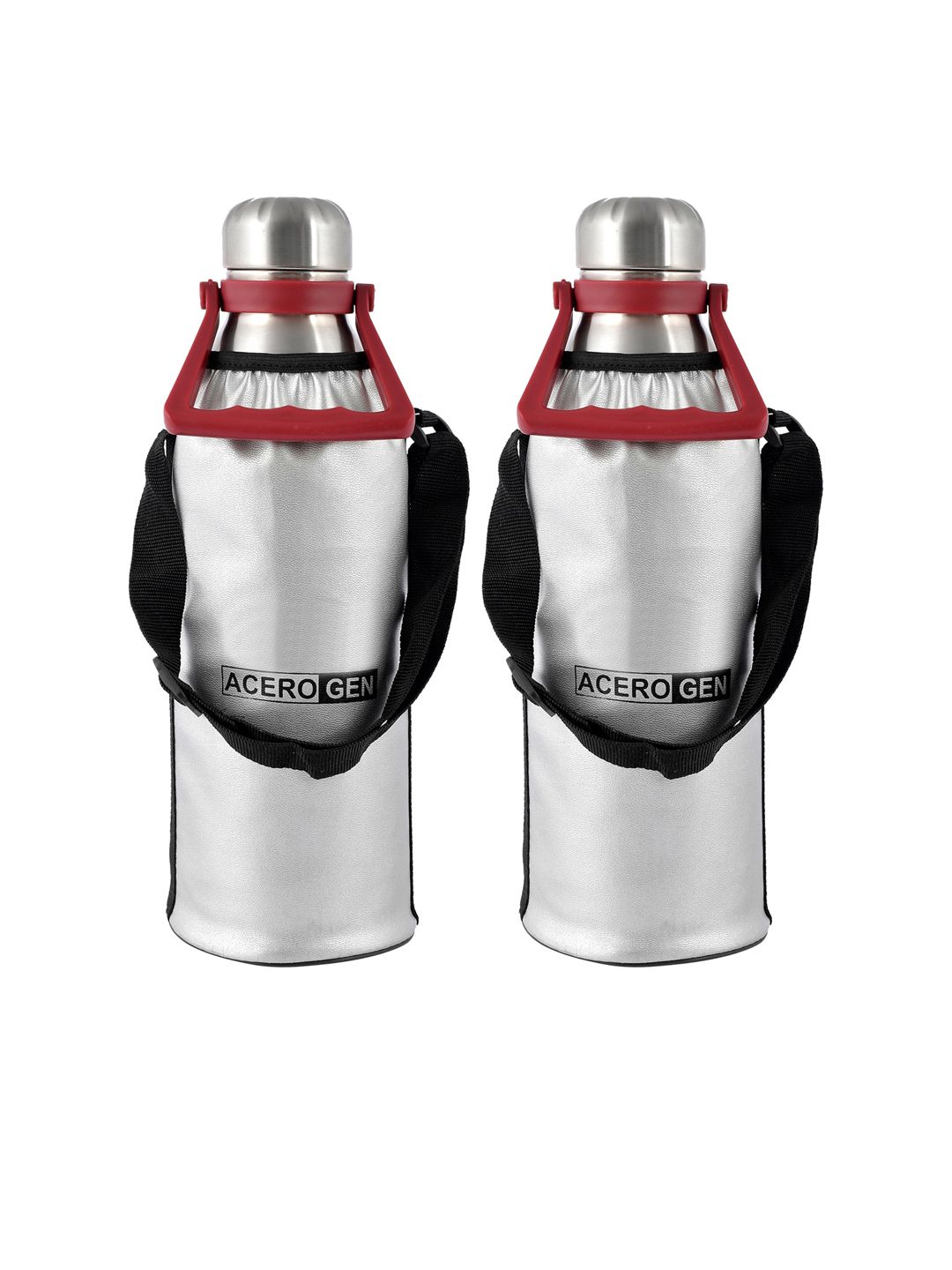 Kuber Industries Set Of 2 Silver-Toned Solid Stainless Steel Water Bottles Price in India