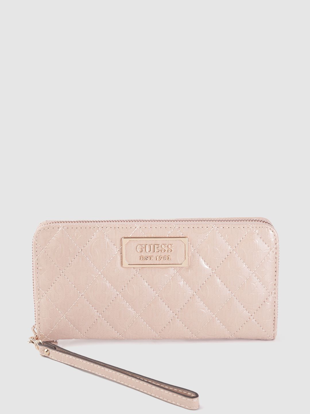 GUESS Women Nude-Coloured Brand Logo Textured Quilted Zip Around Wallet Price in India