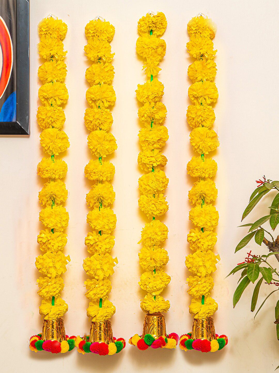 TIED RIBBONS Yellow Set of 4 Artificial Marigold Flowers Garland Price in India