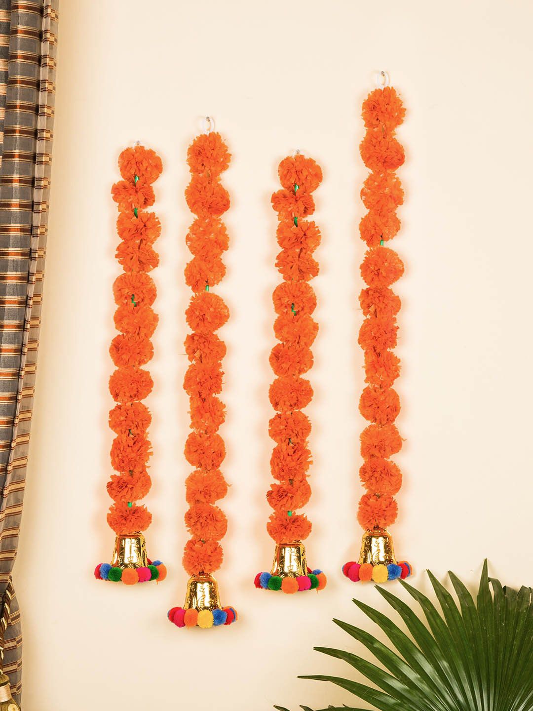 TIED RIBBONS Set Of 4 Orange Artificial Marigold Flowers Garlands Hanging Toran Price in India