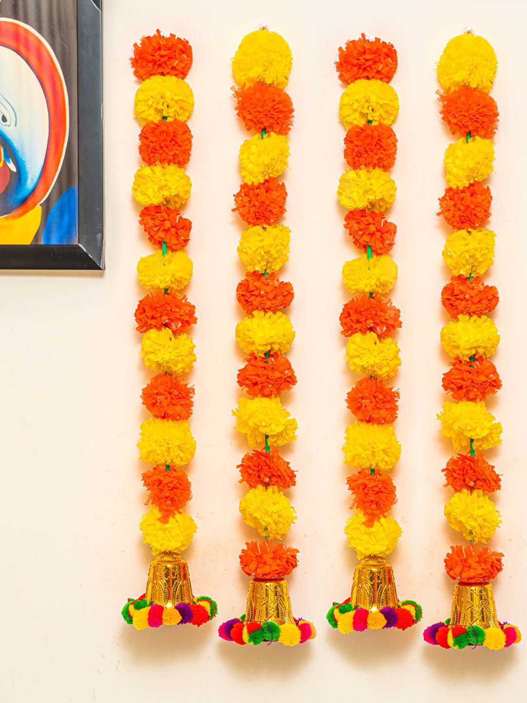 TIED RIBBONS Yellow & Orange Set of 4 Artificial Marigold Flowers Garland Price in India