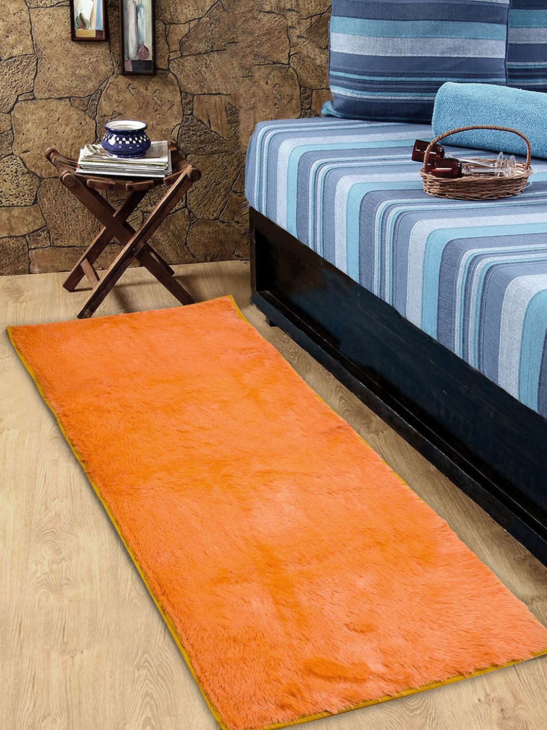 Kuber Industries Orange Solid Velvet Rectangular Floor Runner Price in India