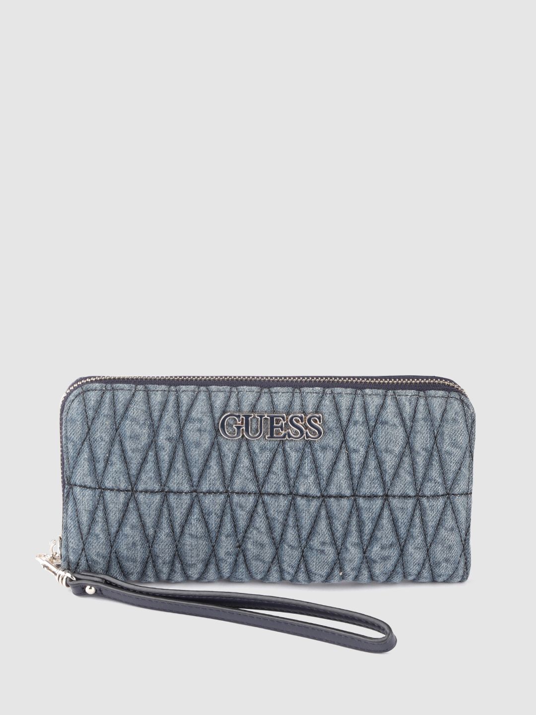 GUESS Women Blue Quilted Zip Around Wallet Price in India