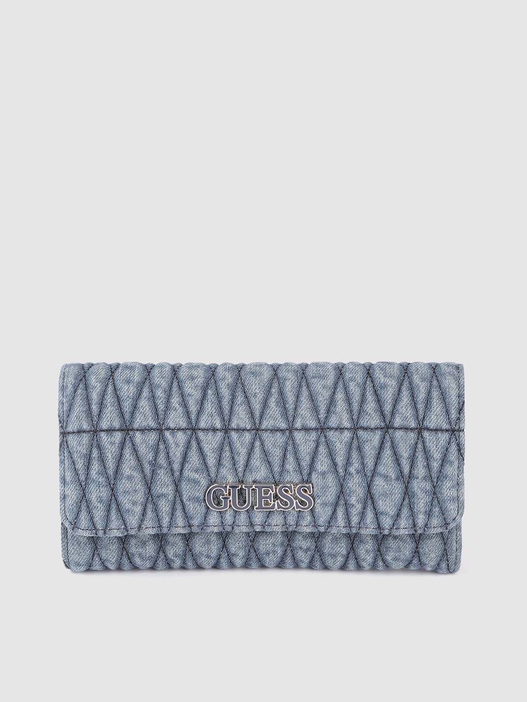 GUESS Women Blue Quilted Three Fold Wallet Price in India