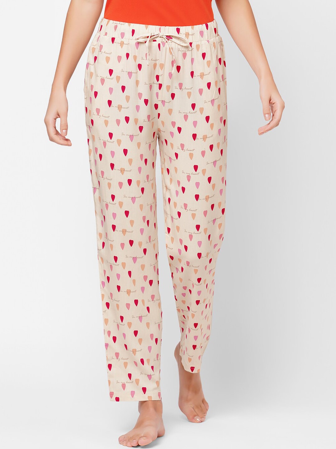 SOIE Women Peach Super-soft Rayon printed pyjamas Price in India