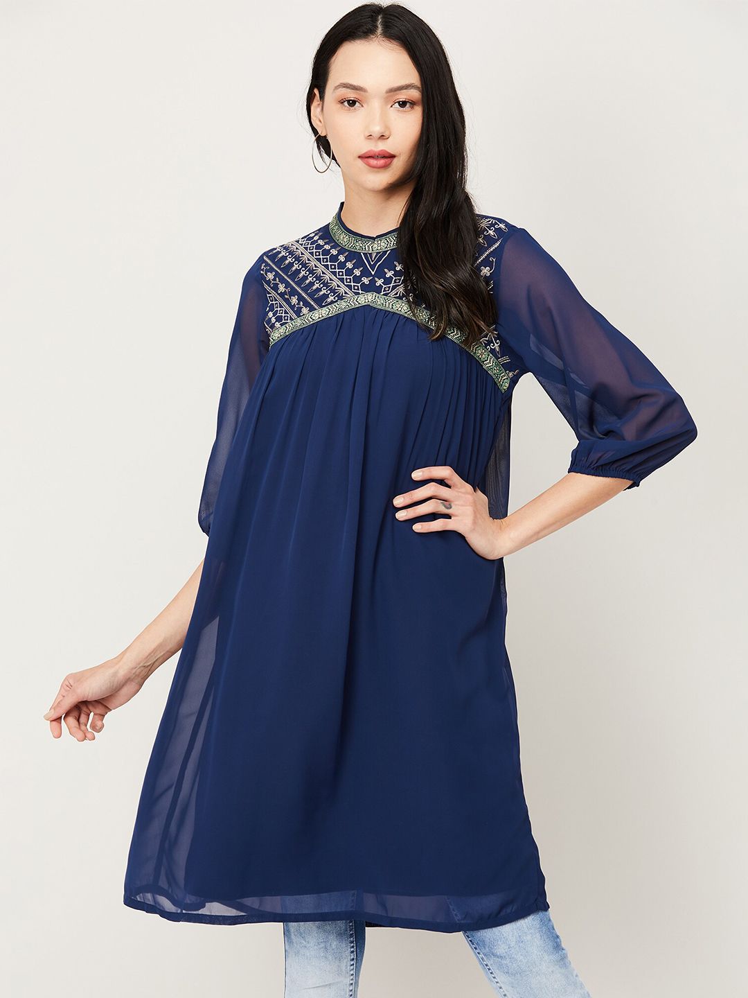 Colour Me by Melange Blue & White Printed Tunic Price in India