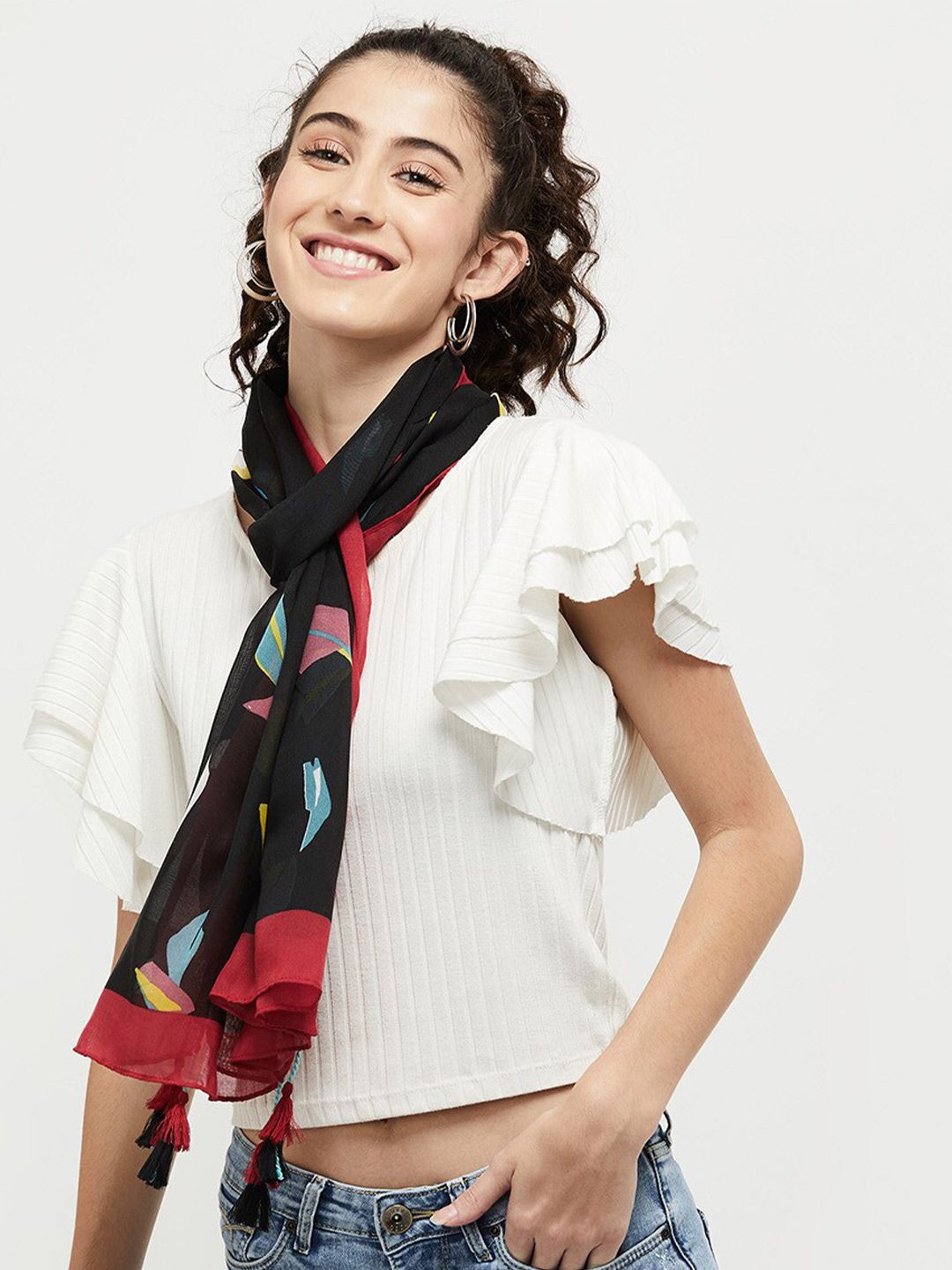 max Women Black Printed Scarf Price in India