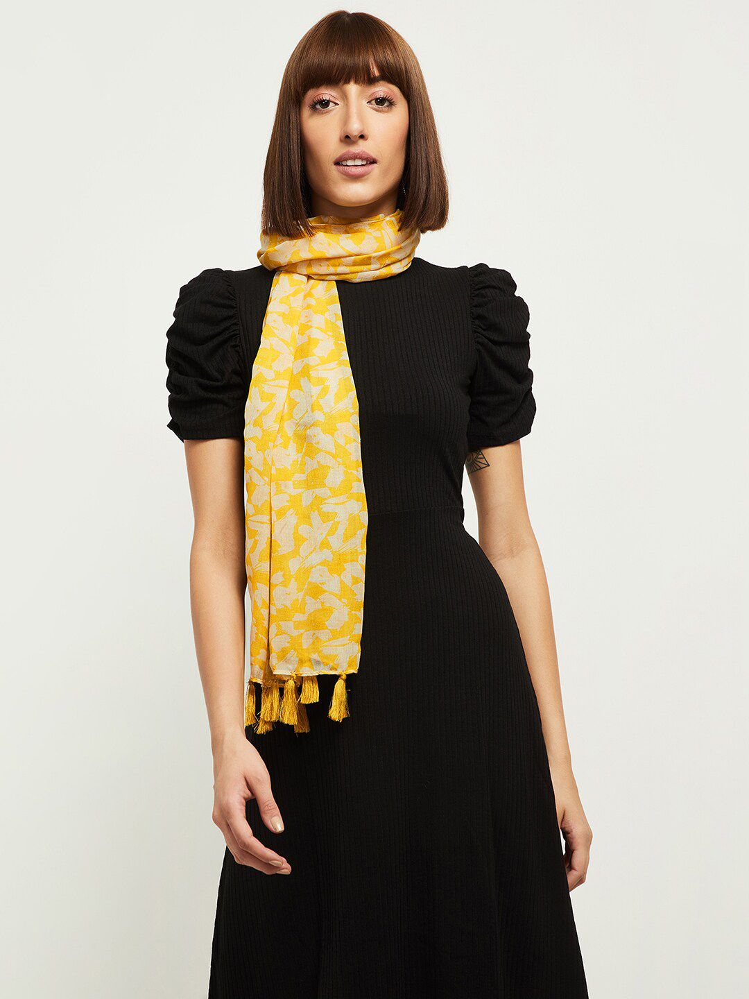 max Women Yellow & White Printed Scarf Price in India