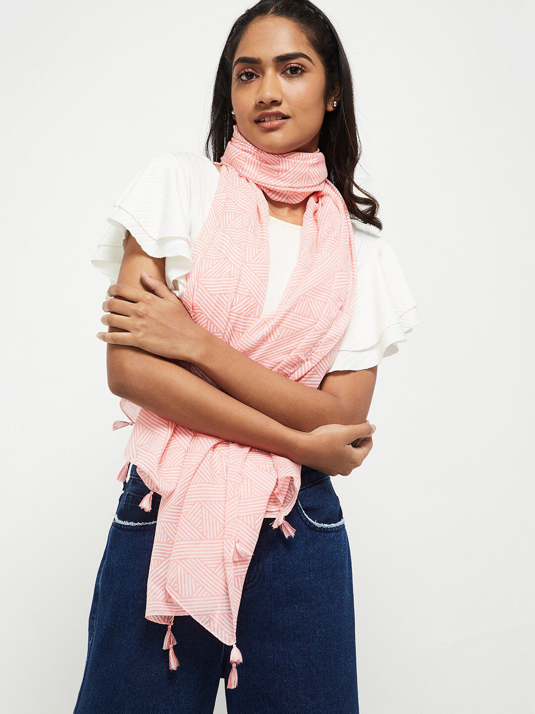 max Women Pink Striped Scarf Price in India