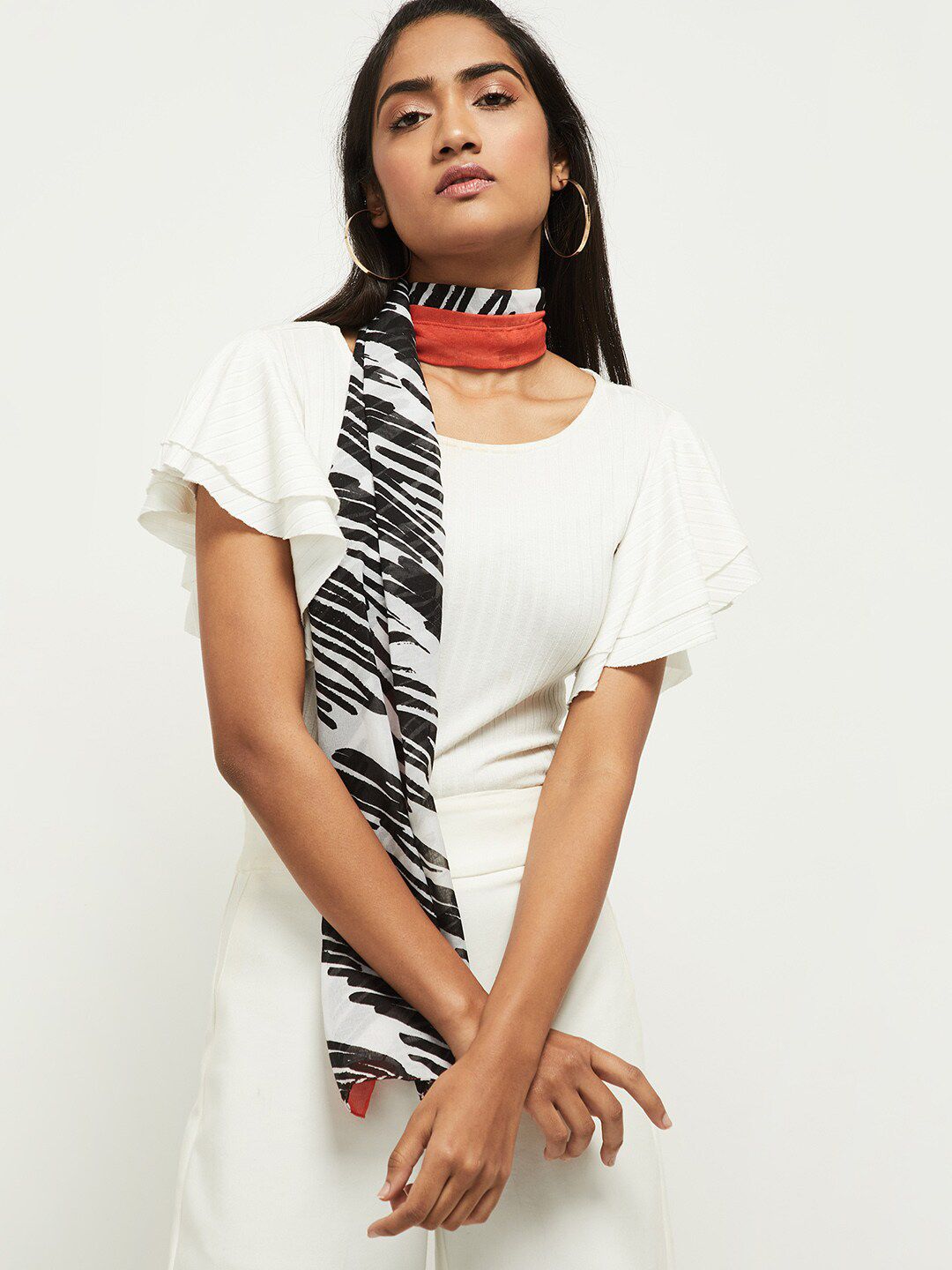 max Women White & Black Printed Scarf Price in India