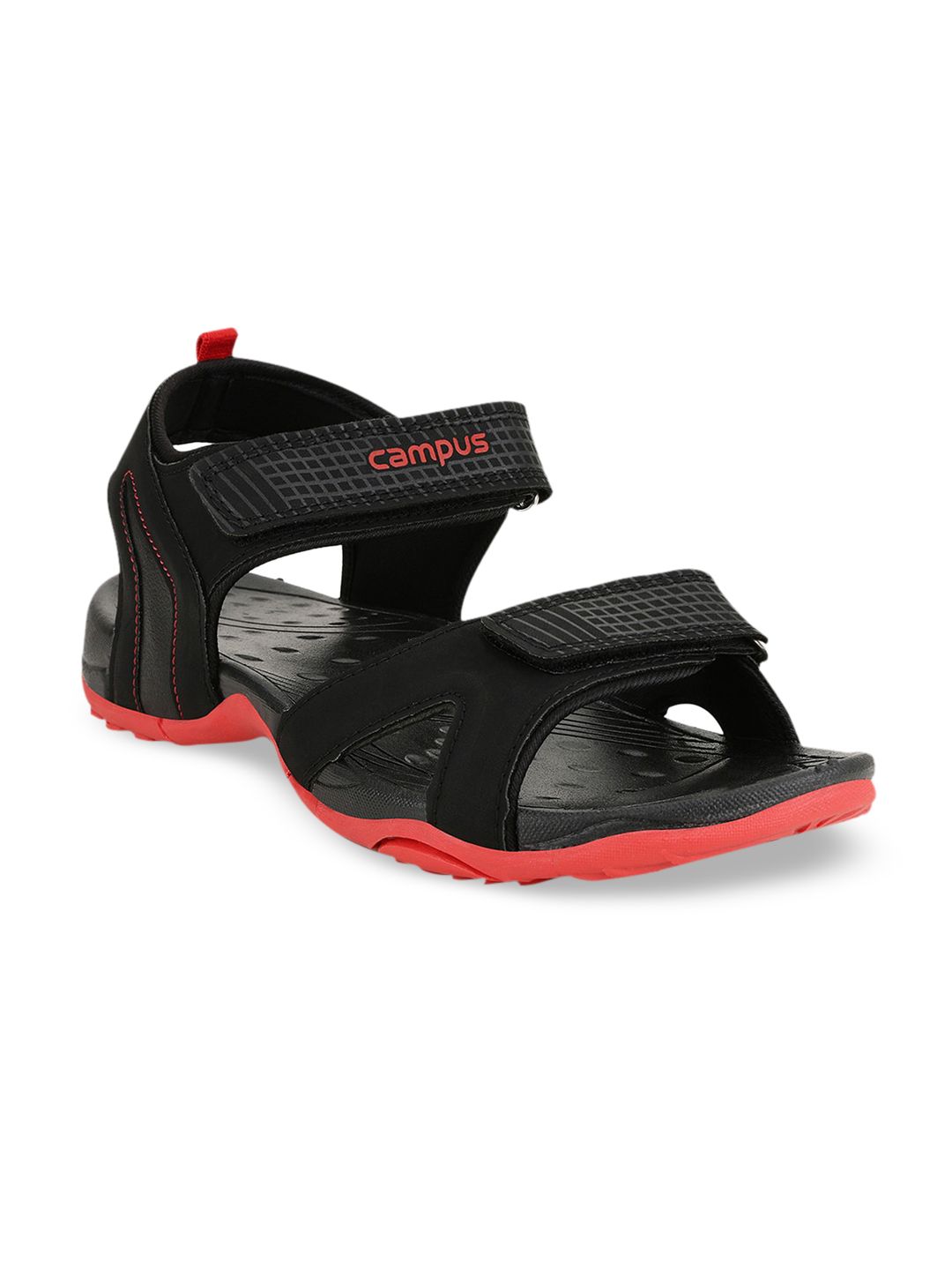 Campus Men 2GC-12 Black & Red Textured Sports Sandals