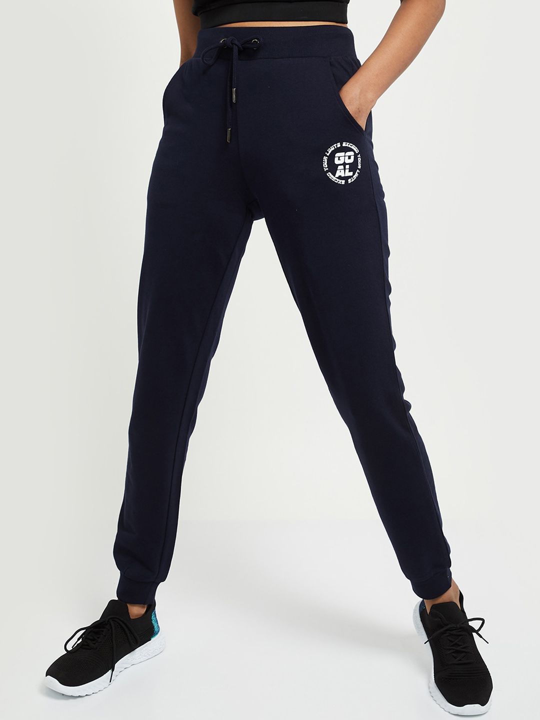 max Women Navy Blue Solid Regular Fit Joggers Price in India