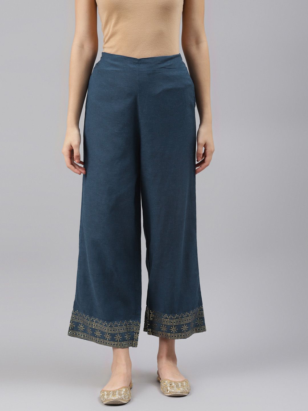 Rangriti Women Navy Blue Cropped Ethnic Palazzos Price in India