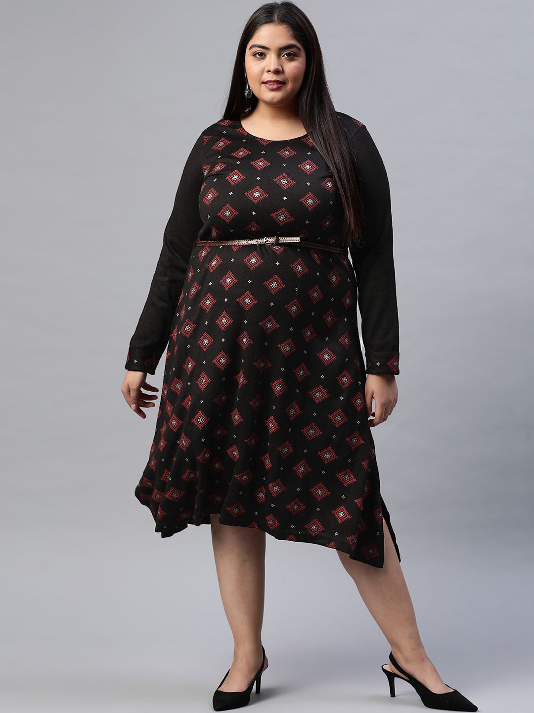 Rangriti Black & Red A-Line Dress Price in India