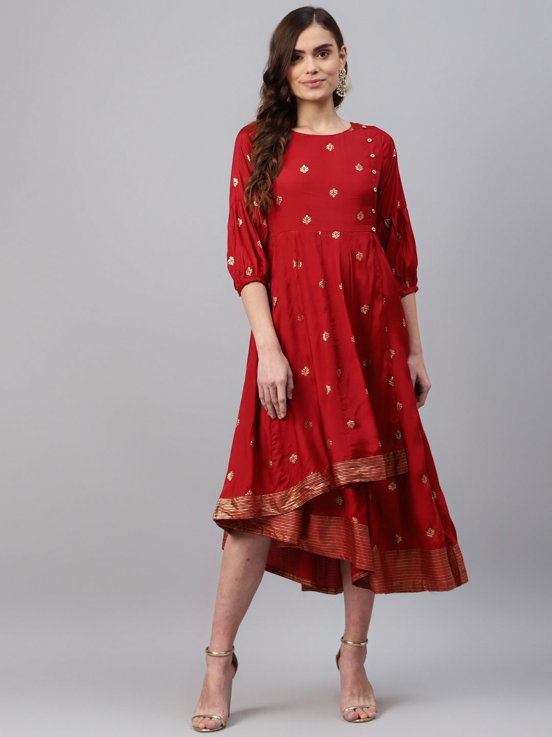 Rangriti Red Ethnic Motifs A-Line Dress Price in India