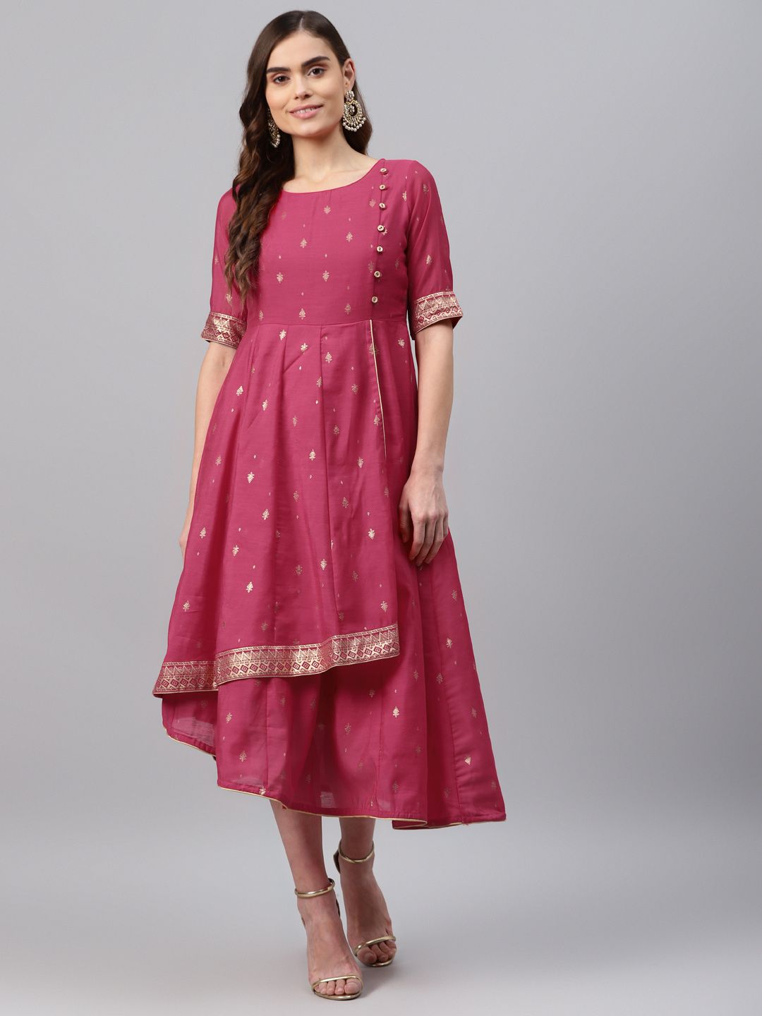 Rangriti Pink Ethnic Motifs Maxi Dress Price in India