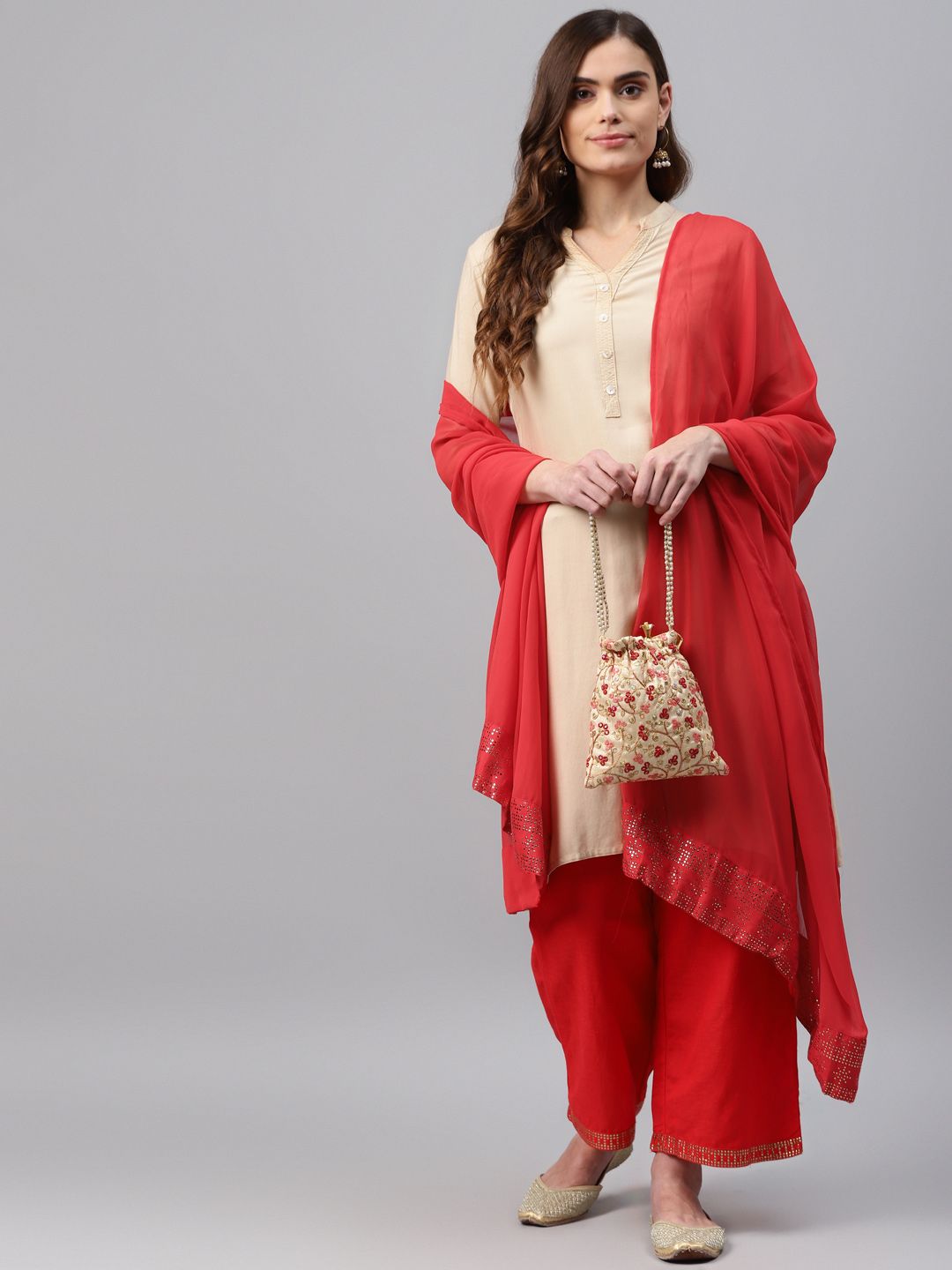 Rangriti Red Solid Dupatta Price in India