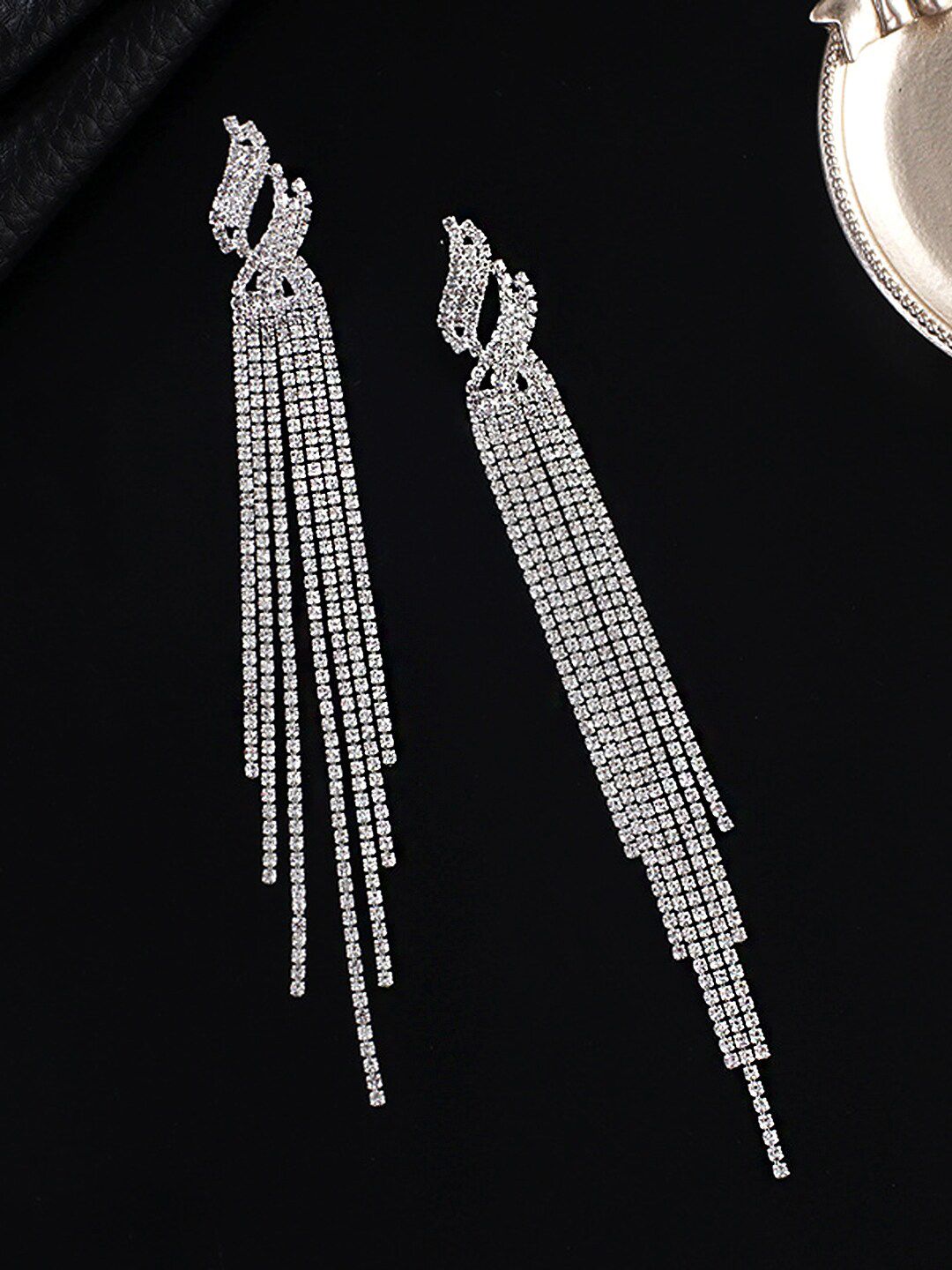 Yellow Chimes White & Silver-Toned Contemporary Drop Earrings Price in India