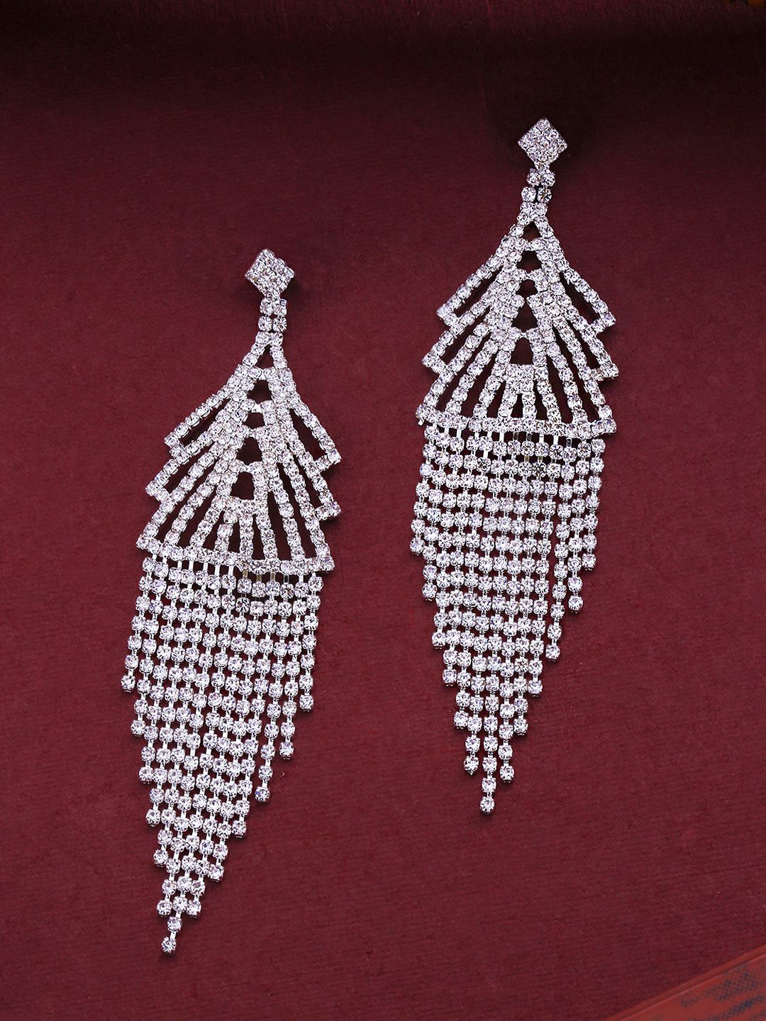 Yellow Chimes Silver-Plated Leaf Shaped Drop Earrings Price in India