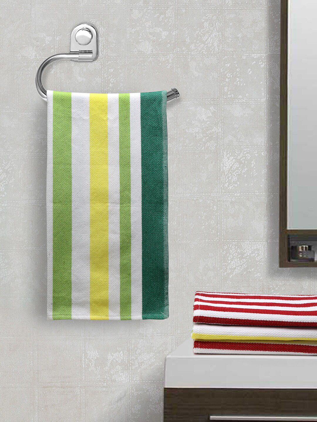 Arrabi Set Of 4 Striped 210 GSM Hand Towels Price in India