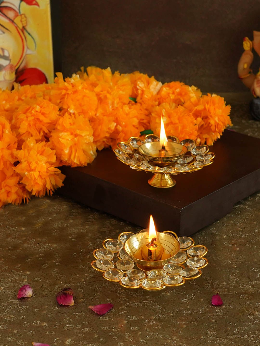 TIED RIBBONS Set of 2 Decorative Crystal Pooja Diya Oil Lamp Holder Price in India