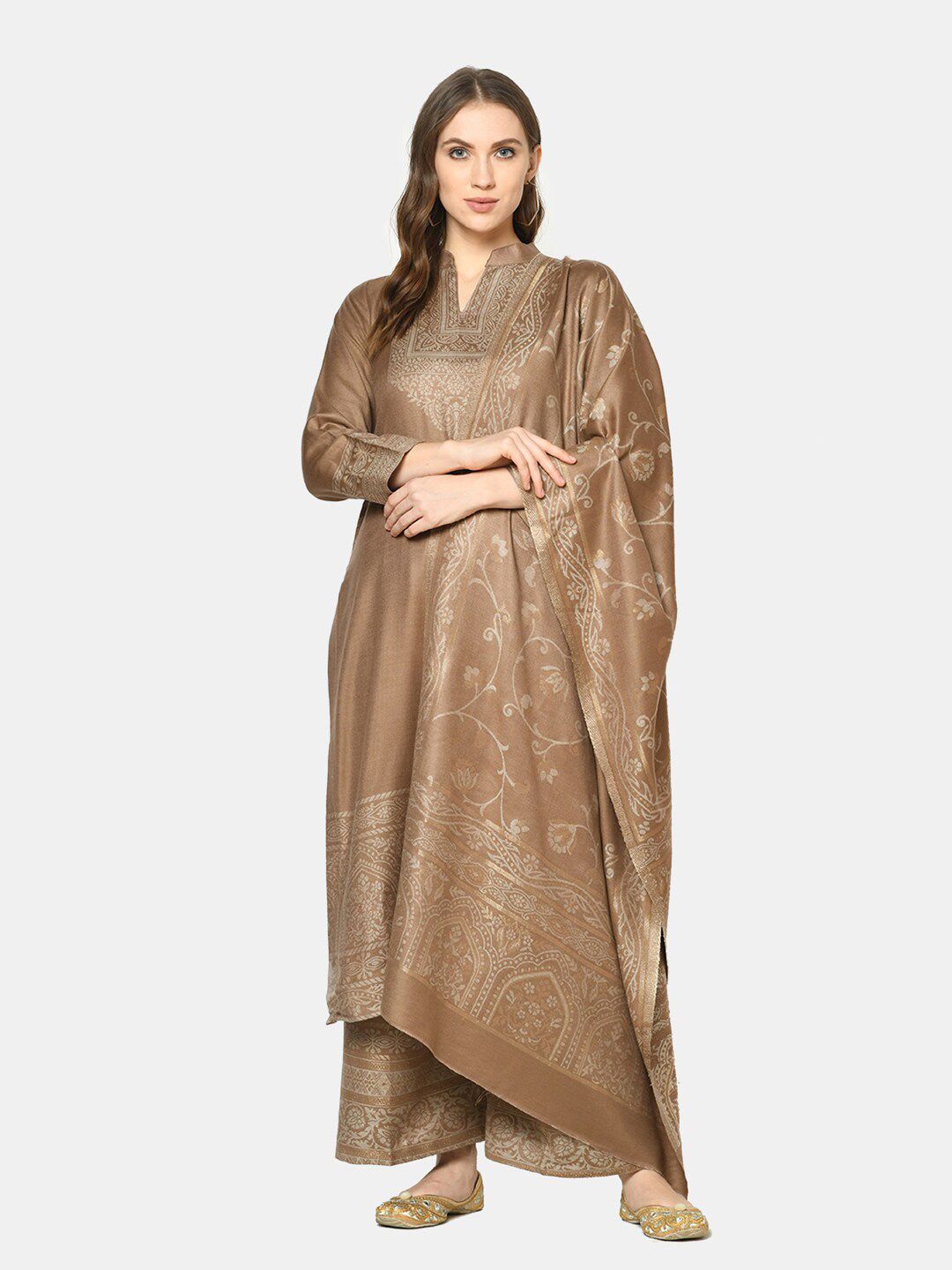 Safaa Brown & Grey Woven Design Unstitched Dress Material Price in India