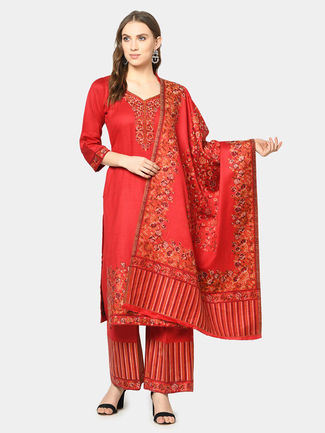 Safaa Red & Orange Woven Design Unstitched Dress Material Price in India