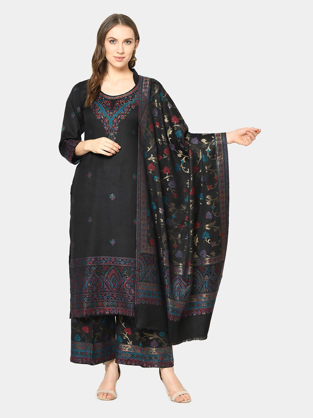 Safaa Black & Blue Woven Design Unstitched Dress Material Price in India