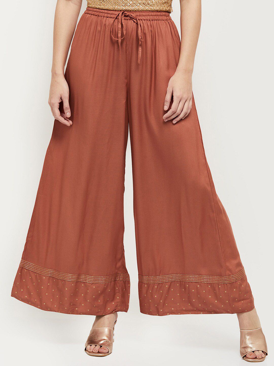max Women Rust Brown Palazzos