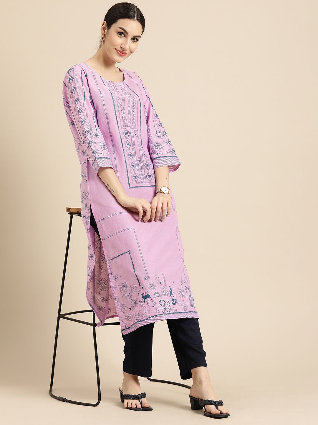 Anouk Women Lavender Ethnic Motifs Printed Kurta Price in India